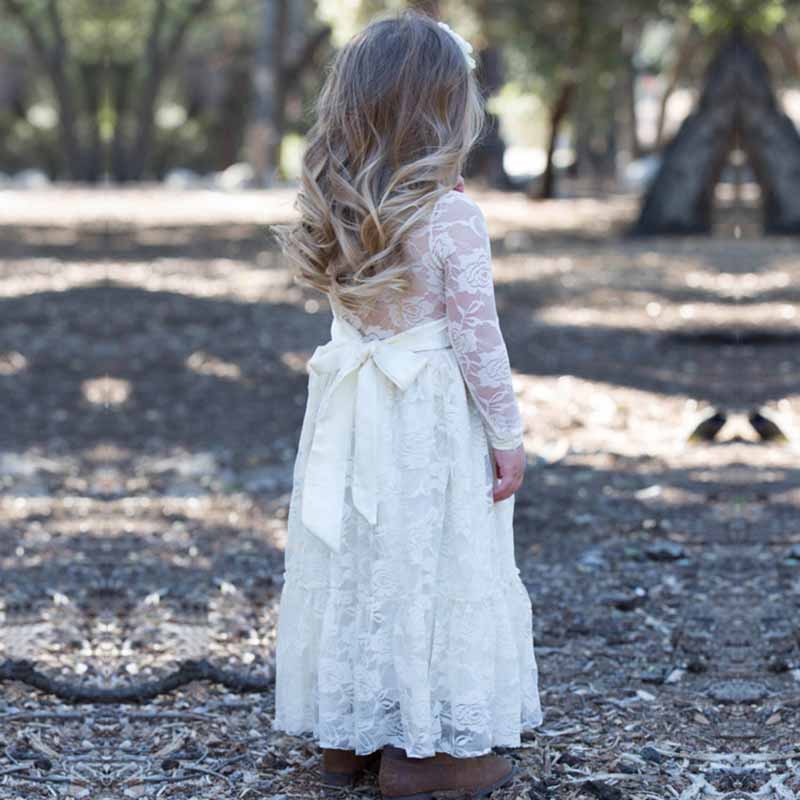 Lace Applique Floor Length Flower Girl Dress Wedding Birthday Kids Gown