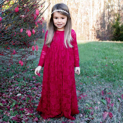 Lace Applique Floor Length Flower Girl Dress Wedding Birthday Kids Gown