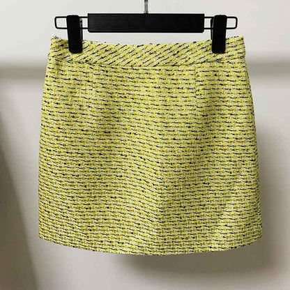 Womens Yellow Three Piece Suit + Short Skirt Formal Set