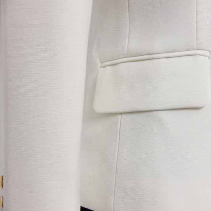 Women's Luxury Fitted Blazer Golden Lion Buttons Coat White Color
