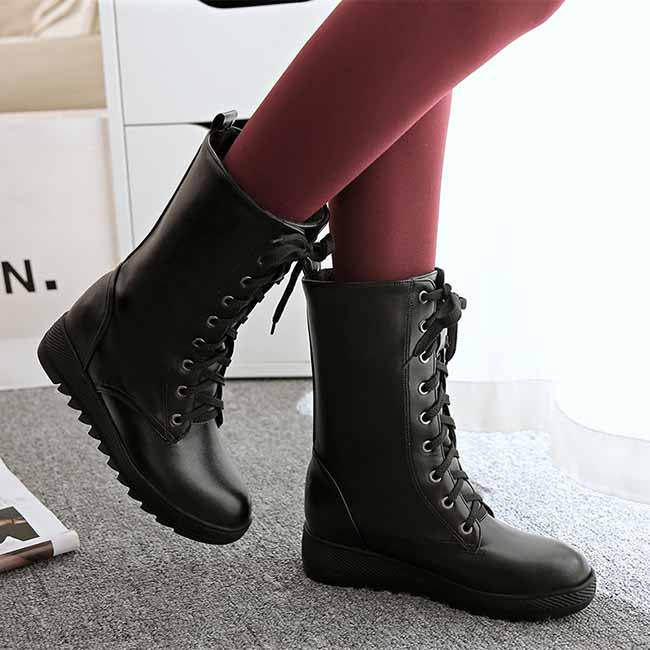 Women's Lace-Up Combat Boot Mid-calf Martin Boots