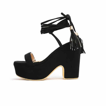 Women's Shoes Platform Heels Sandals Suede Lace Up Block Heels