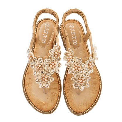 Tucomosi Bohemia Round Toe Flower Flat Sandals