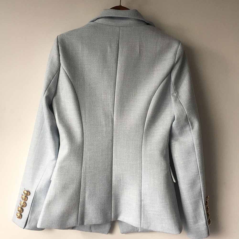 Women Sky Blue Double Breasted Blazer Gold Buttons Jacket