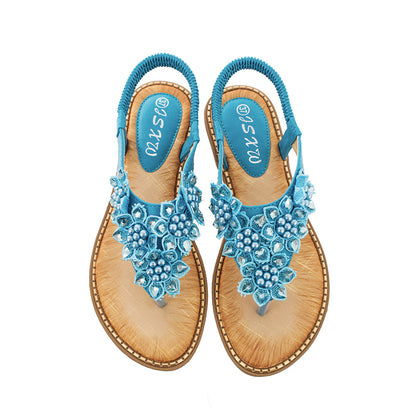 Tucomosi Bohemia Round Toe Flower Flat Sandals