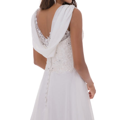 Women's Wedding Dress Lace Double V-Neck Sleeveless Evening Dress Long