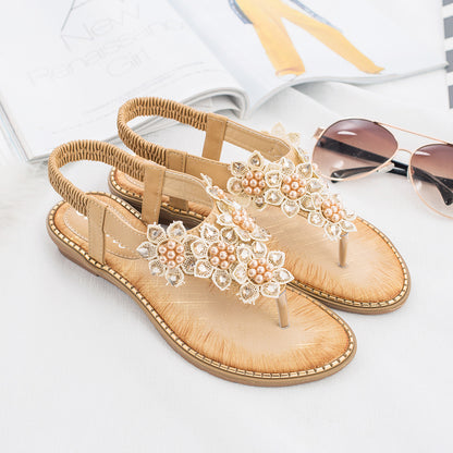 Tucomosi Bohemia Round Toe Flower Flat Sandals