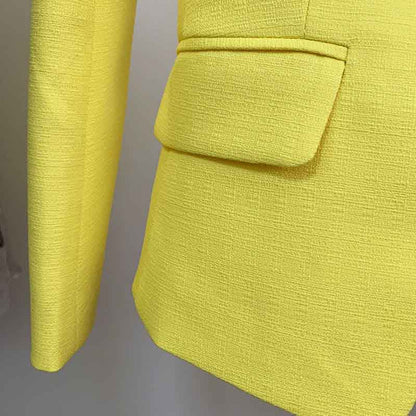 Women's Fitted Gold Lion Buttons Fitted Jacket Fluorescent Green Blazer