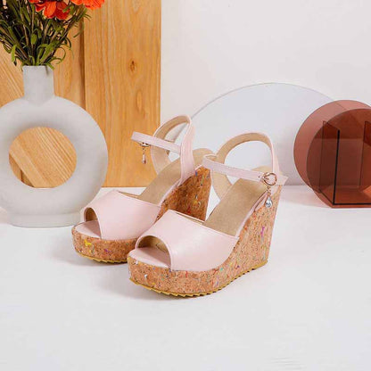 Women's Platform Dress Heels Summer Sandals Pu Wedge Chunky Heels