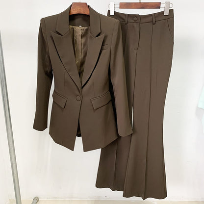 Women Fashion Pants Suit Blazer + Flare Trousers Two Piece Pantsuits