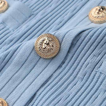 Women Button-up Knitted Minidress V Neck Mini ribbed-knit Dress