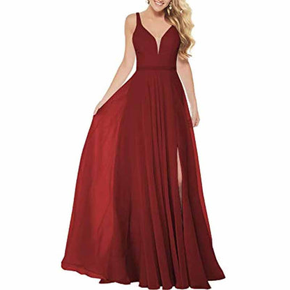 Long Simple Bridesmaid Dresses with Slit for Women Spaghetti Straps Prom Dresses