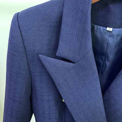 Womens coats Dark Blue Jacket Long Sleeves Blazer Breasted Coat