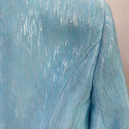 Women's Metal Lion Buttons Blue Fitted Blazer Coat