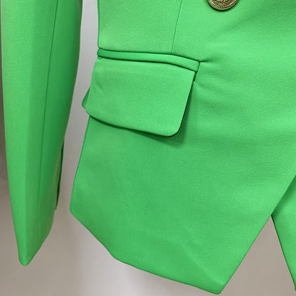 Women's Fitted Gold Lion Buttons Fitted Jacket Light Green Blazer
