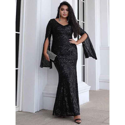 Women's Plus Size Sequin Gowns Long Formal Evening Party Maxi Dress