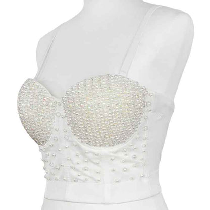 Corset Top Push Up Rhinestone Pearl Bra Club Party Vest