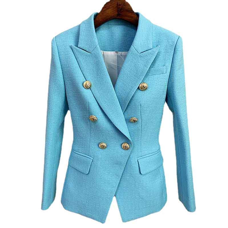 Women's Sky Blue Golden Lion Buttons Fitted Blazer Jacket