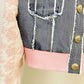 Women Luxury Denim Pink Houndstooth Tweed Jacket Coat Top + Mini Skirt 2 Piece Suit