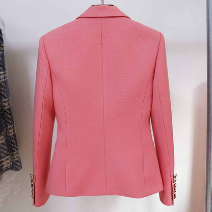 Women's Pink Coat Golden Lion Buttons Fitted Blazer Jacket