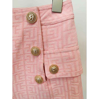 Metal Button Short Blazer & Shorts Suit In Pink