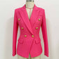 Women Rose Pink Jacket Long Sleeves Blazer Breasted Coat