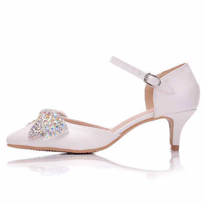 Pointed Toe Mary Jane Shoes Wedding Party Pump with Bow 2.17”
