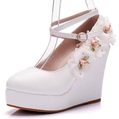 Women's Classy Platform Ankle Strap Almond Toe Bridal shoes