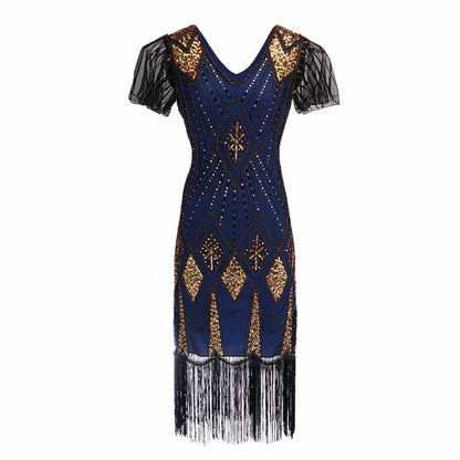 Women's 1920s Dress Sequin Art Deco Flapper Dress with Sleeve