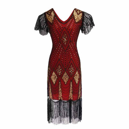 Women's 1920s Dress Sequin Art Deco Flapper Dress with Sleeve