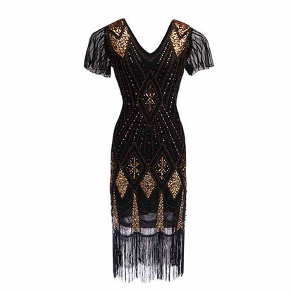 Women's 1920s Dress Sequin Art Deco Flapper Dress with Sleeve