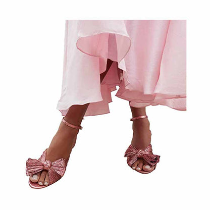 Pink bridal bow knot heeled sandals with decorative bow for elegant wedding footwear