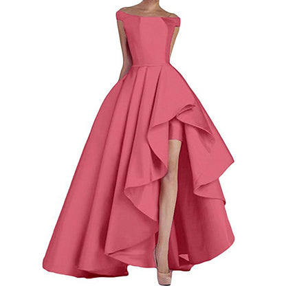 sd-hk Women's Off Shoulder Evening Prom Dresses High Low Wedding Gowns