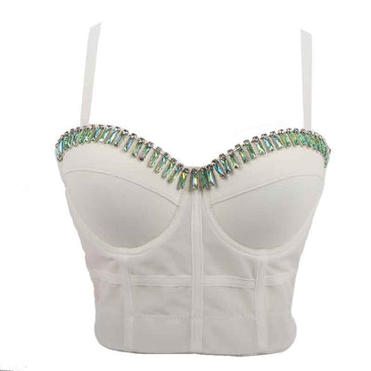 Womens Crop Tops Spaghetti Straps Beaded Push Up Corset Bra Party Top