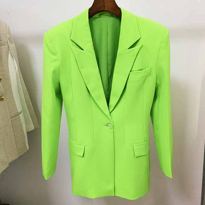 Women Loose Fit Neon Green Blazer Luxury One Button Coat