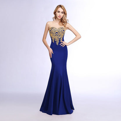 Strapless Mermaid Bridesmaid Dress Maxi Dress Satin Prom Dress Evening Gowns