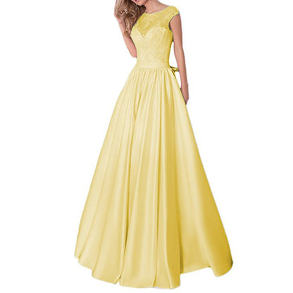 Lace A Line Bridesmaid Dress Cap Sleeve Satin Wedding Guest Dress Prom Gowns