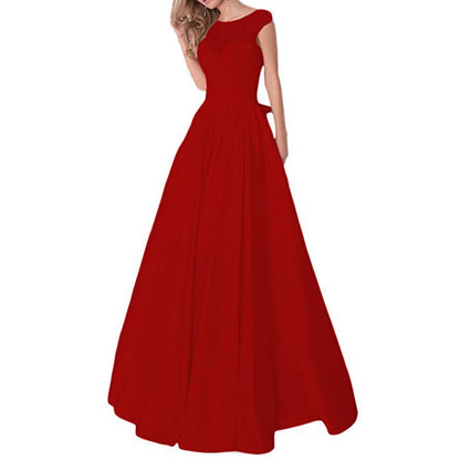 Lace A Line Bridesmaid Dress Cap Sleeve Satin Wedding Guest Dress Prom Gowns