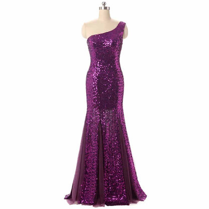 Women's One Shoulder Mermaid Prom Dress Sequin Sparkle Wedding Gowns