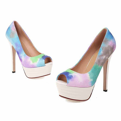 Women Peep-Toe High Heel Pump Sexy Stiletto Colorful Platform Party Dress Shoes