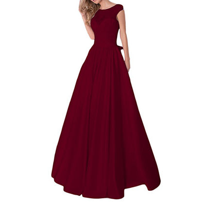 Lace A Line Bridesmaid Dress Cap Sleeve Satin Wedding Guest Dress Prom Gowns