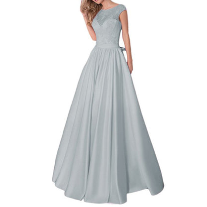 Lace A Line Bridesmaid Dress Cap Sleeve Satin Wedding Guest Dress Prom Gowns