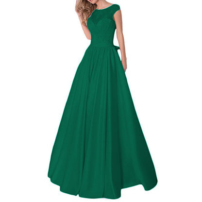 Lace A Line Bridesmaid Dress Cap Sleeve Satin Wedding Guest Dress Prom Gowns