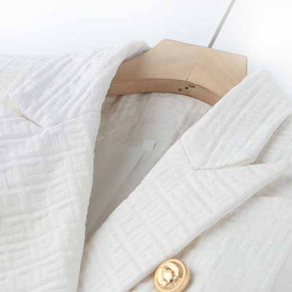 Women's Golden Lion Buttons Fitted Belted Jacket White Color Coat