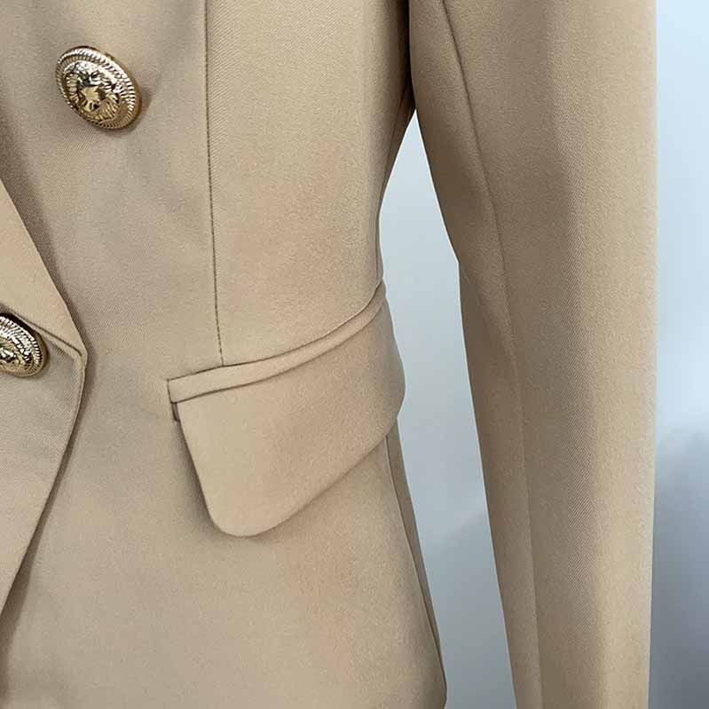 Women Blazers Double-Breasted Button Khaki Slim Jackets