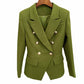 Women's Luxury Fitted Blazer Golden Lion Buttons Coat Olive/ Yellow