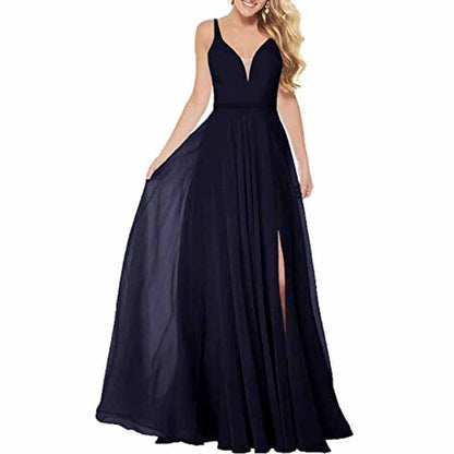 Long Simple Bridesmaid Dresses with Slit for Women Spaghetti Straps Prom Dresses