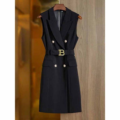 Womens belted sleeveless blazer mini dress double breasted dress