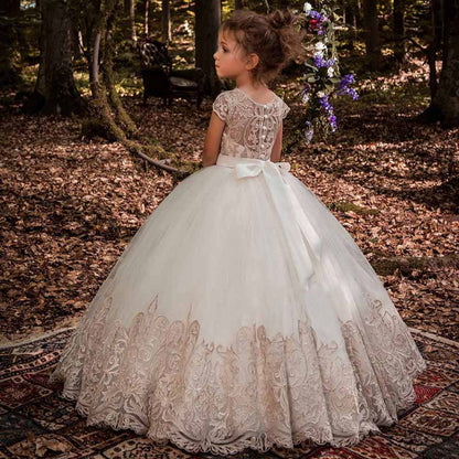 Elegant Flower Girl Dress for Wedding Kids Sleevelesss Lace Pageant Ball Gowns