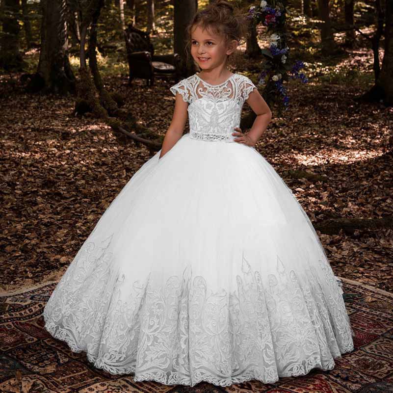 Elegant Flower Girl Dress for Wedding Kids Sleevelesss Lace Pageant Ball Gowns